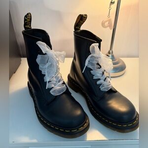 Dr. Martens Navy Blue Boots, size 39, with Sheer White Laces